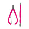 Alicate Cutículas y Espátula Doble Celeste y Rosa M526