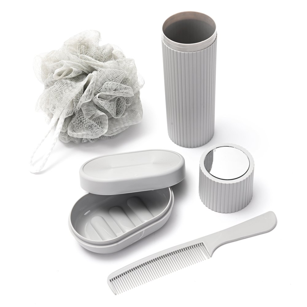 Set de Viaje x 4 con Neceser Esponja Jabonera Peine Porta Cepillo 44015